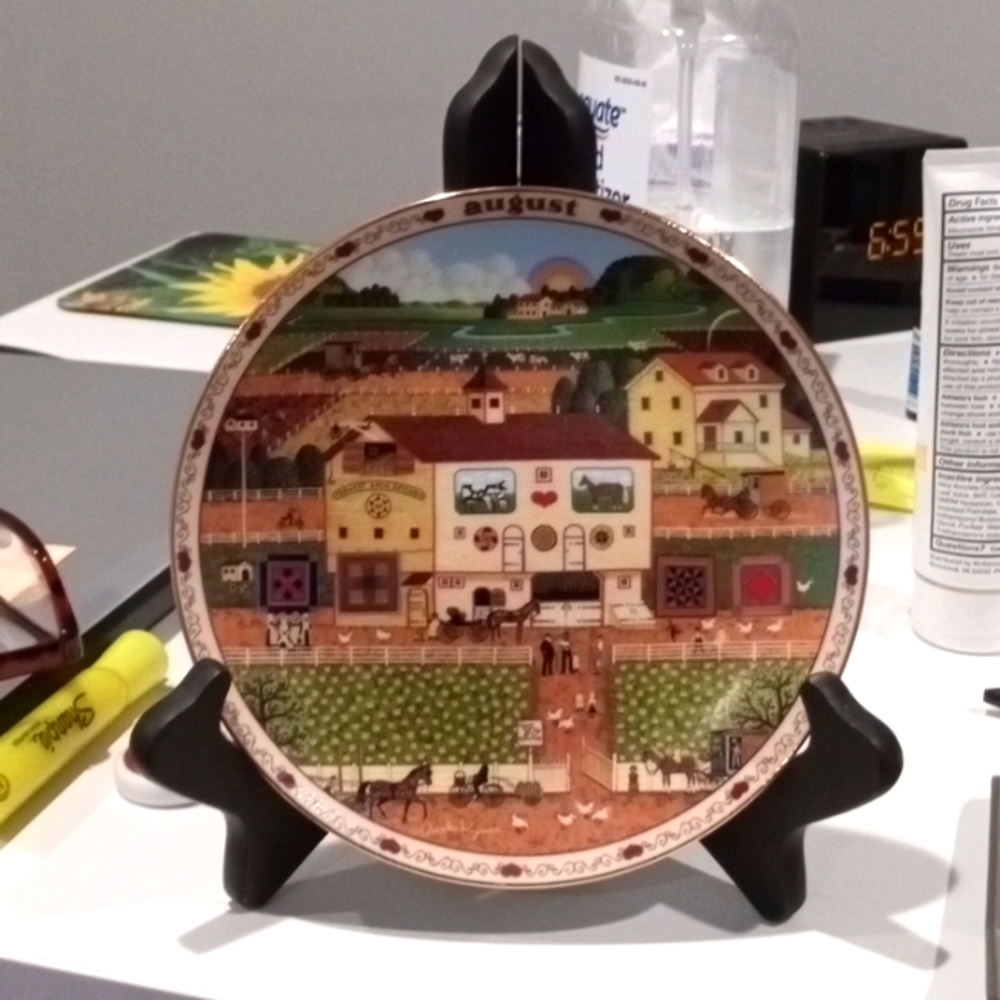 Charles Wysocki collectible plate August ish Neighbors with holder